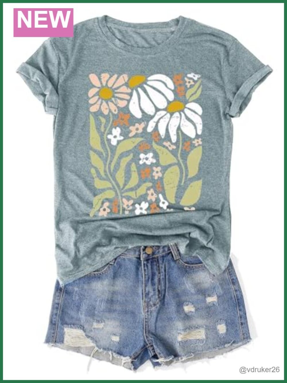 Women's Vintage Floral Graphic Tee Boho Wildflower Loose Short Sleeve Casual Top